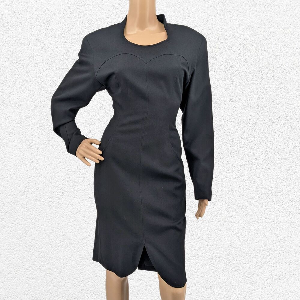 Vintage 80s/90s PSI by Alvin Bell Dress LBD Black Fitted Pockets Cocktail Size 8
